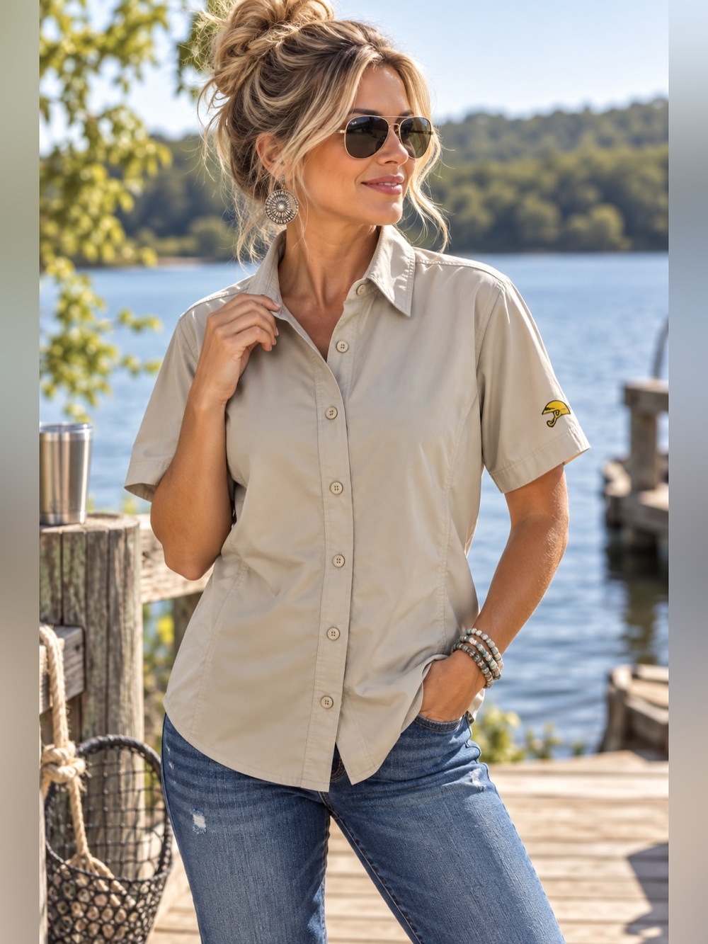 GameGuard Outdoors Women’s Shirt L Tan UPF 30+ Quick Dry Mesh Vent